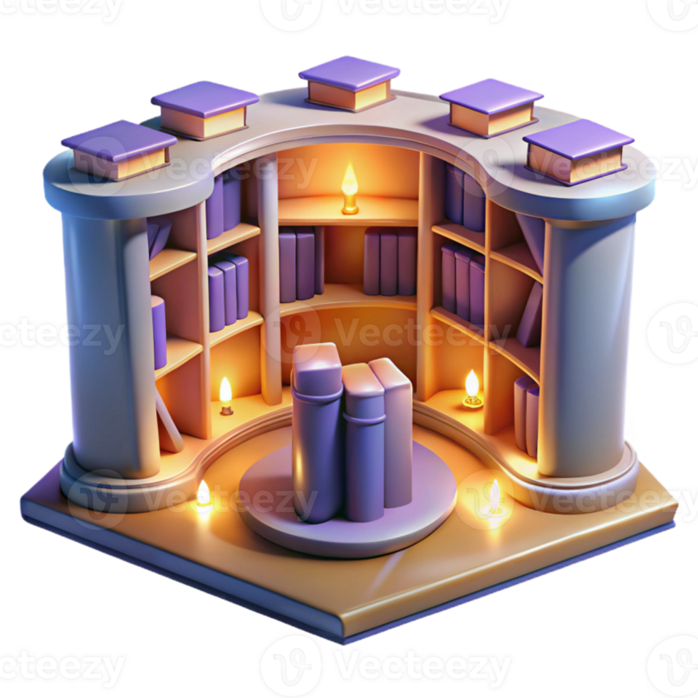 serene modern Curved 3D Bookcase Illustration detailed png