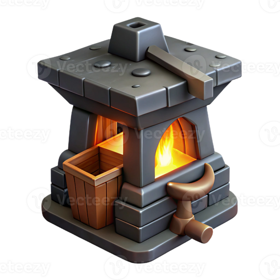 serene vintage 3D Model Stone Forge Illustration authentic png