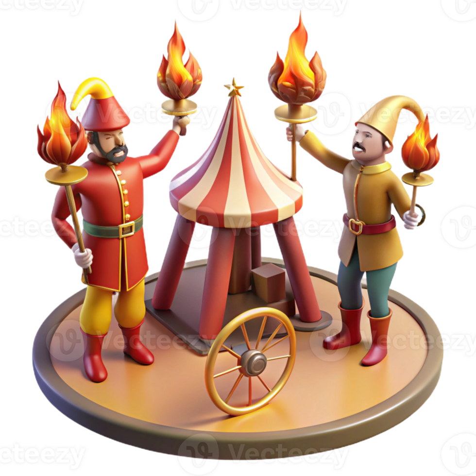 dramatic minimalist 3D Illustration Festive Fairytale Figures with Torches genuine png