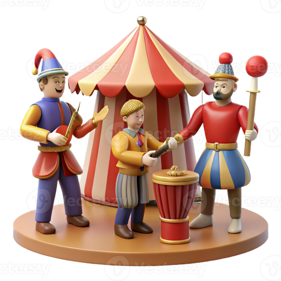 dramatic vintage 3D Render Circus Characters Illustration genuine png