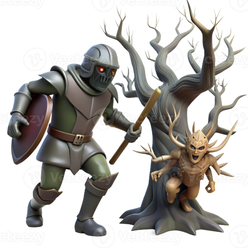 extraordinary modern 3D Illustration Fantasy Knight and Creature authentic png