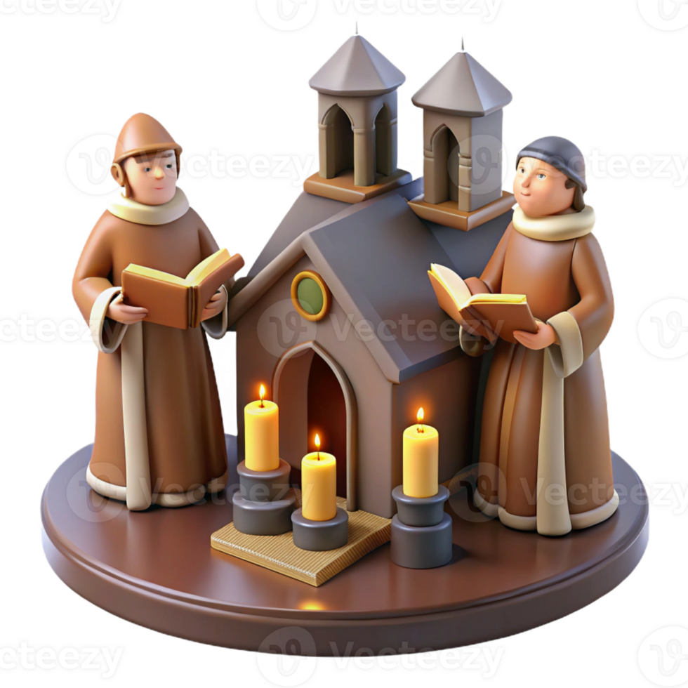 vibrant artistic 3D Render Monks Church Candles Illustration genuine png