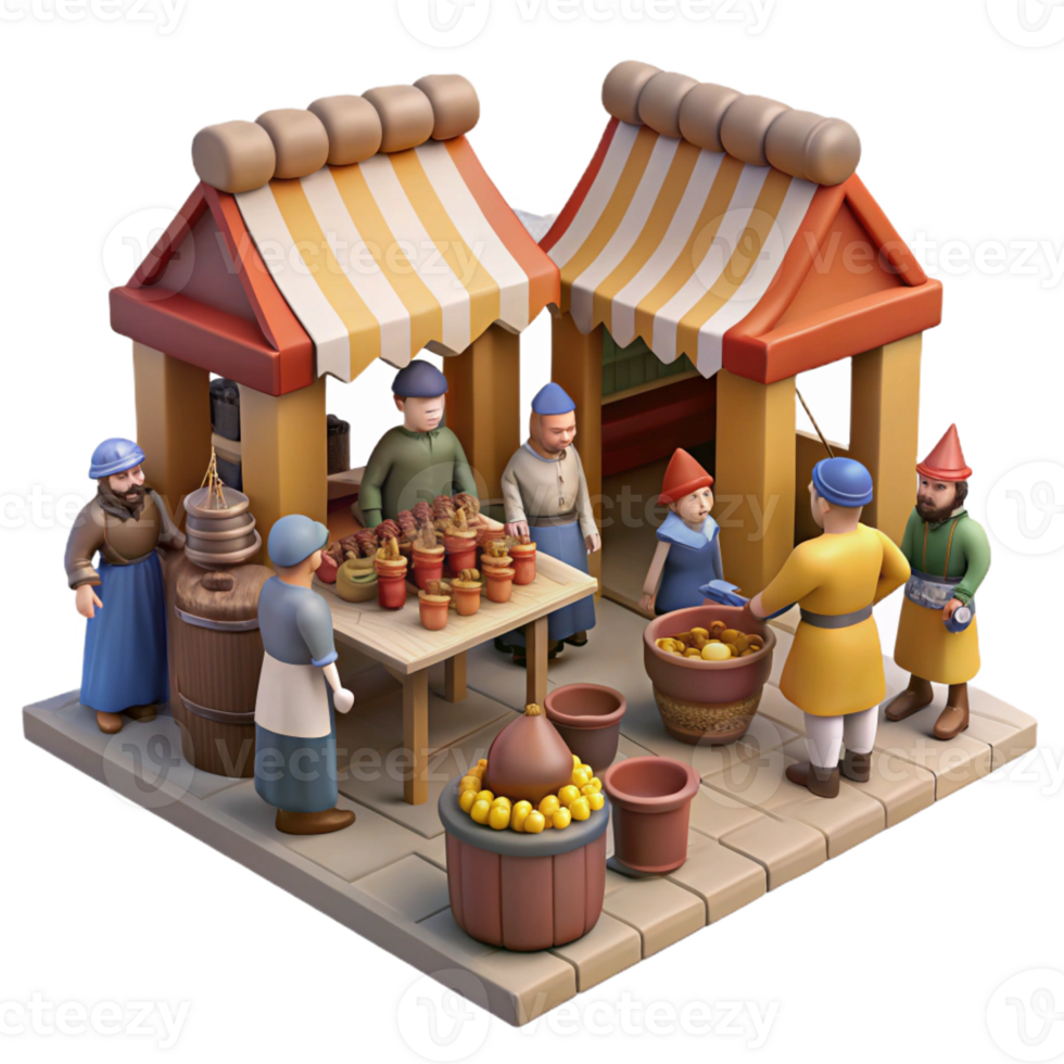 beautiful abstract Medieval Market 3D Illustration high quality png