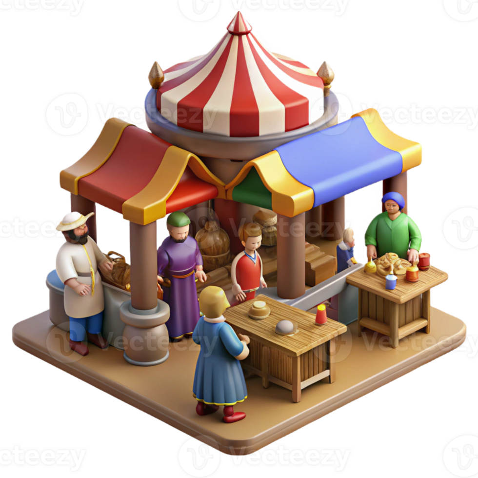 serene contemporary Medieval Market 3D Illustration detailed png