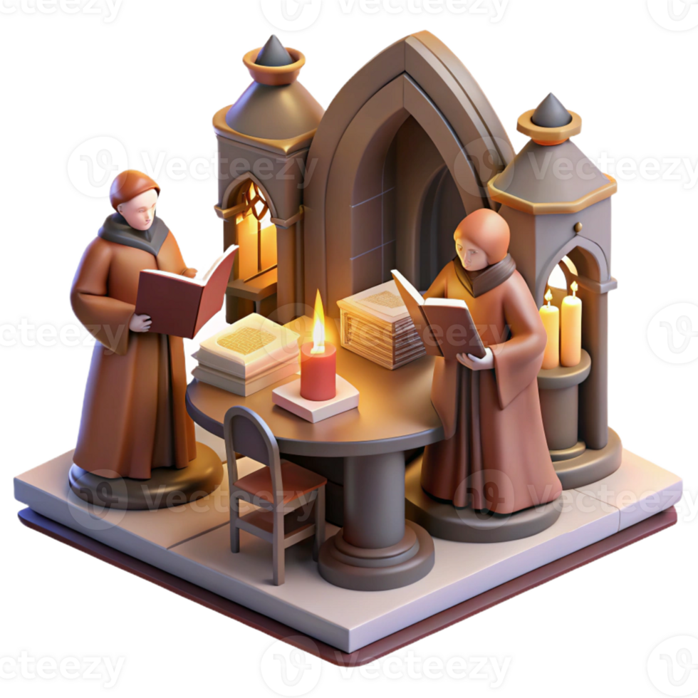 beautiful contemporary Medieval Monks 3D Render premium png