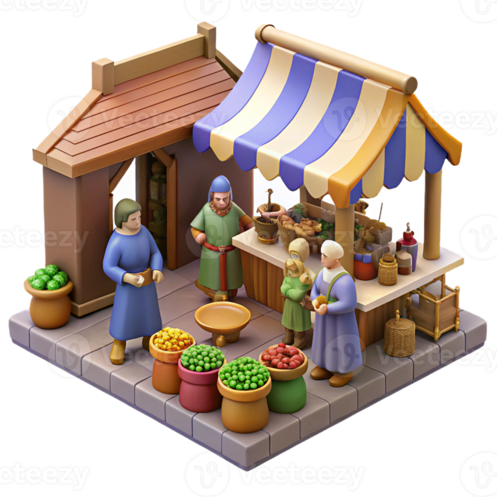vibrant vintage Medieval Market 3D Illustration high resolution png