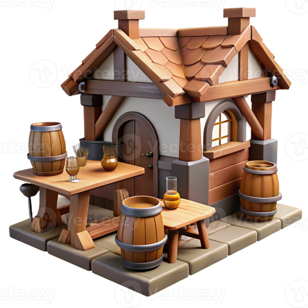 beautiful rustic Wooden House 3D Model Illustration premium png