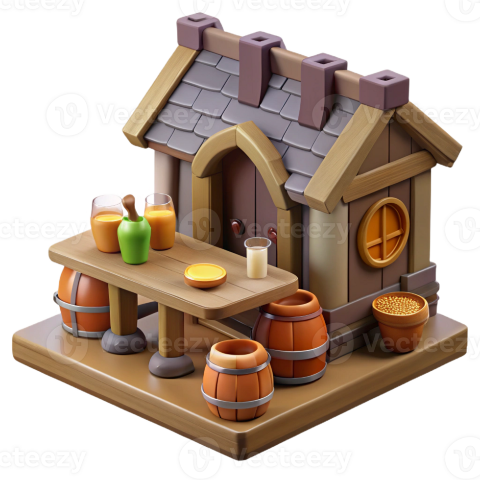 impressive classic 3D Cartoon Cottage Bar Illustration genuine png