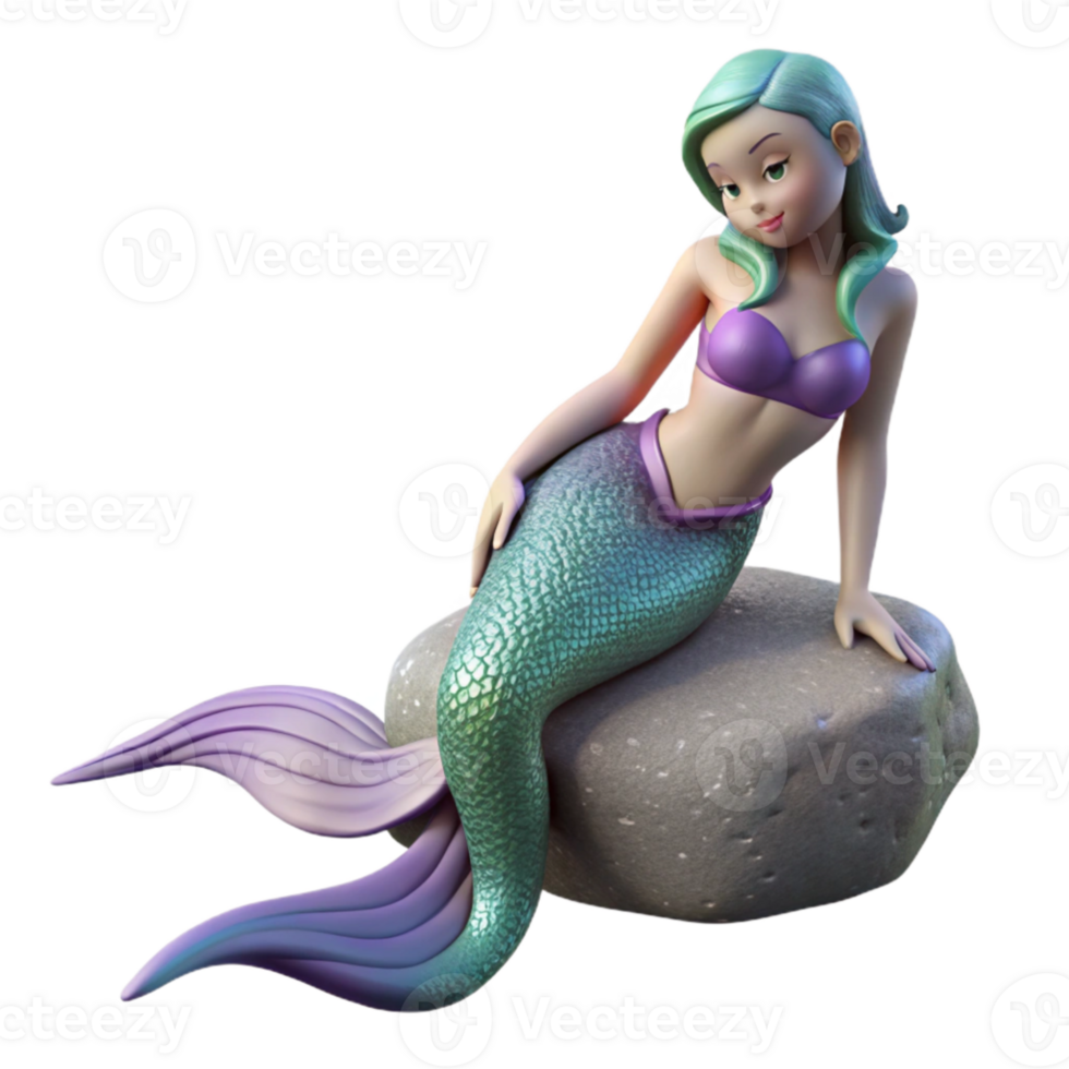 elegant modern 3D Render Cute Mermaid on Rock original png