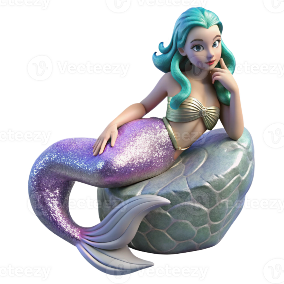 stunning contemporary 3D Mermaid Illustration on Rock detailed png