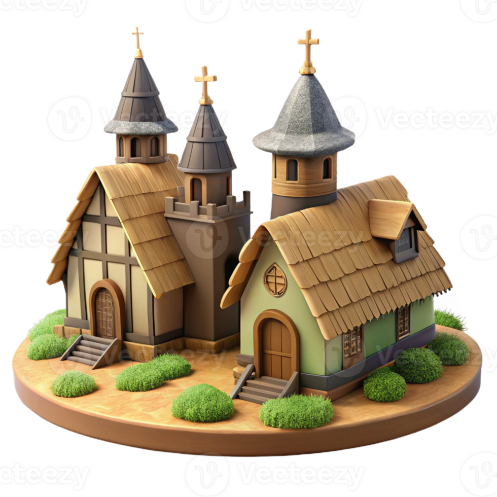 magnificent modern Cartoon Church 3D Model professional png