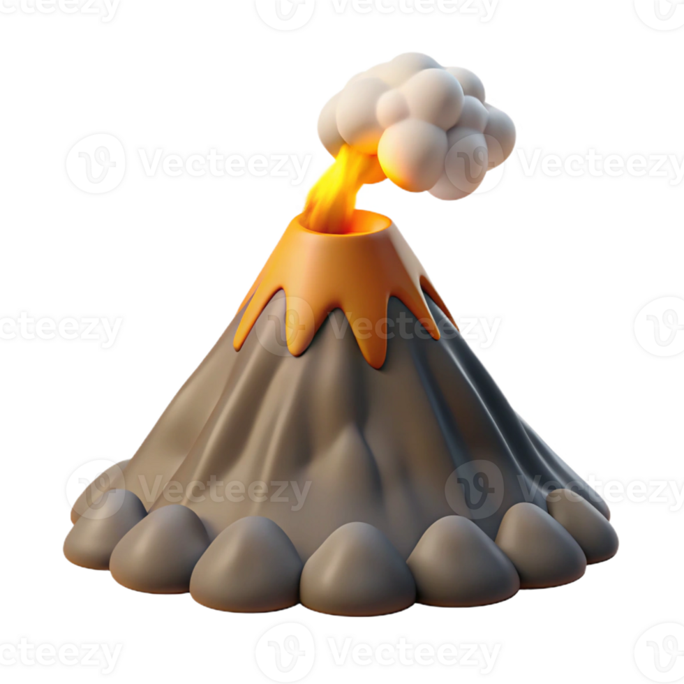 dramatic creative Cartoon Volcano 3D Render high resolution png
