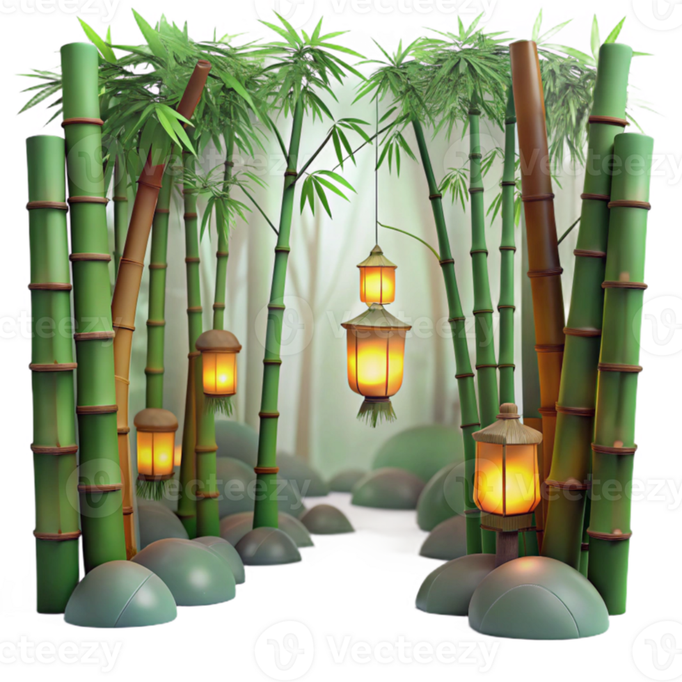 impressive abstract 3D Bamboo Forest Lantern Illustration 4K png
