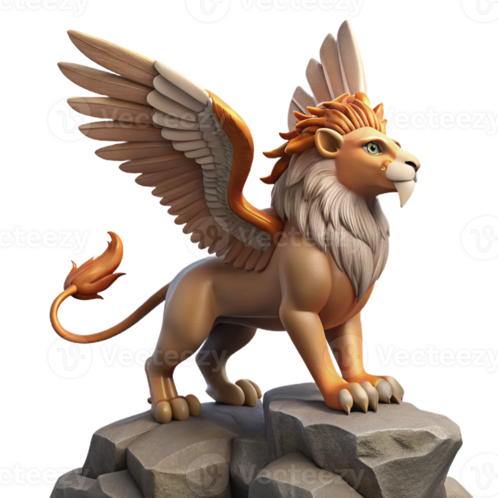 beautiful traditional 3D Render of a Winged Lion high quality png