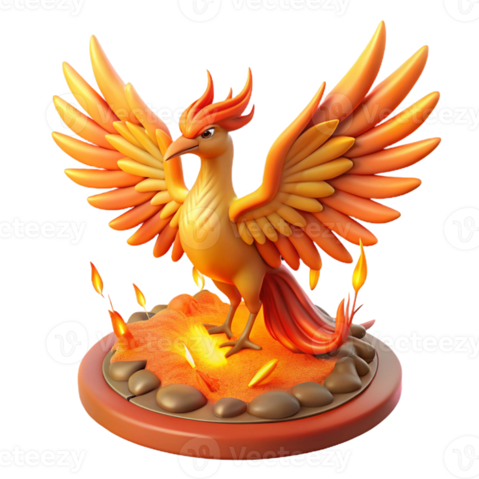 serene rustic 3D Render of a Mythical Phoenix Bird premium png