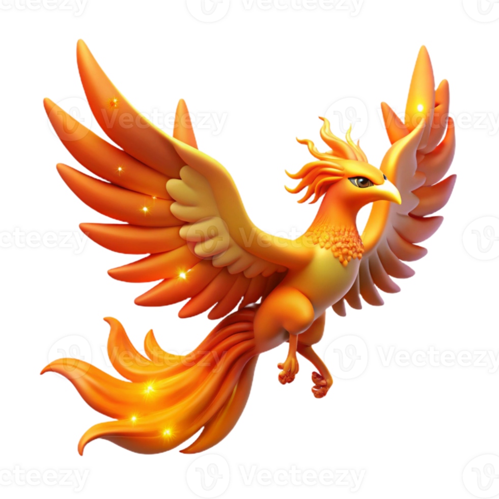 elegant rustic 3D Render of a Fiery Phoenix authentic png