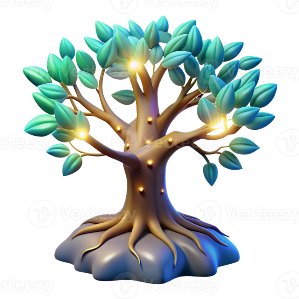 serene abstract Glowing 3D Tree Illustration high resolution png