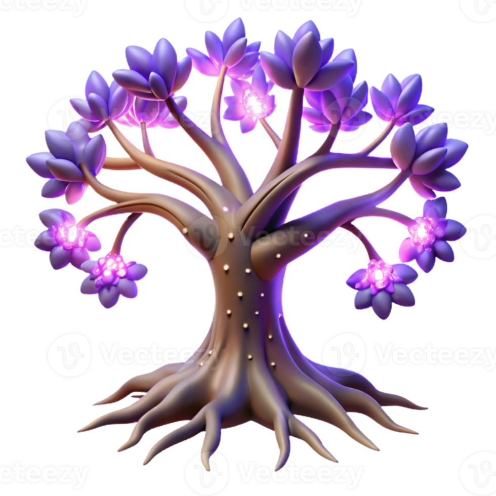 vibrant traditional Glowing Fantasy Tree 3D Render professional png