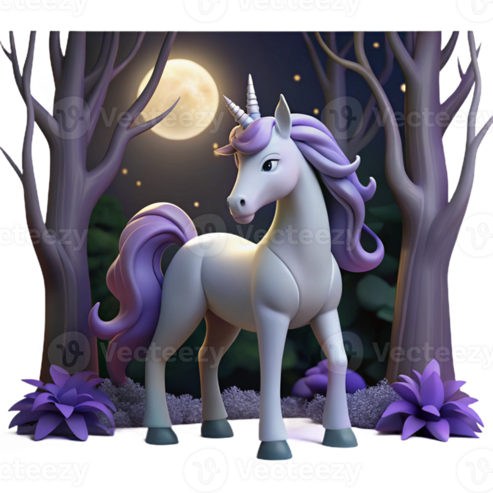 serene abstract 3D Unicorn in Moonlit Forest premium png