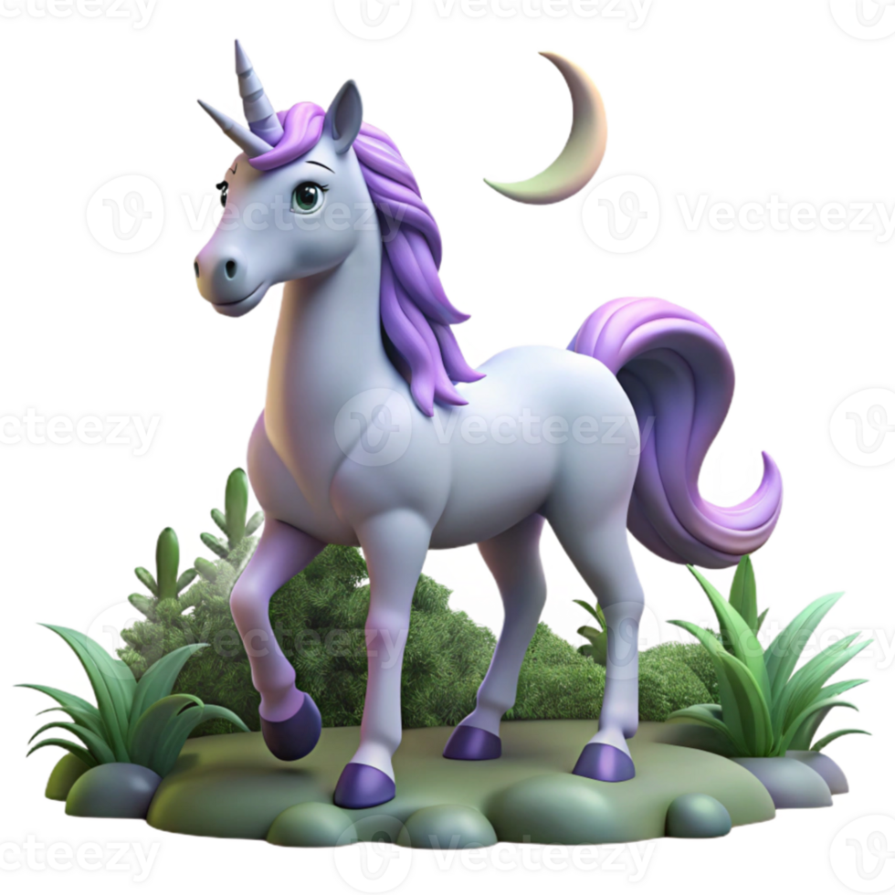 serene minimalist Cute Unicorn 3D Render original png