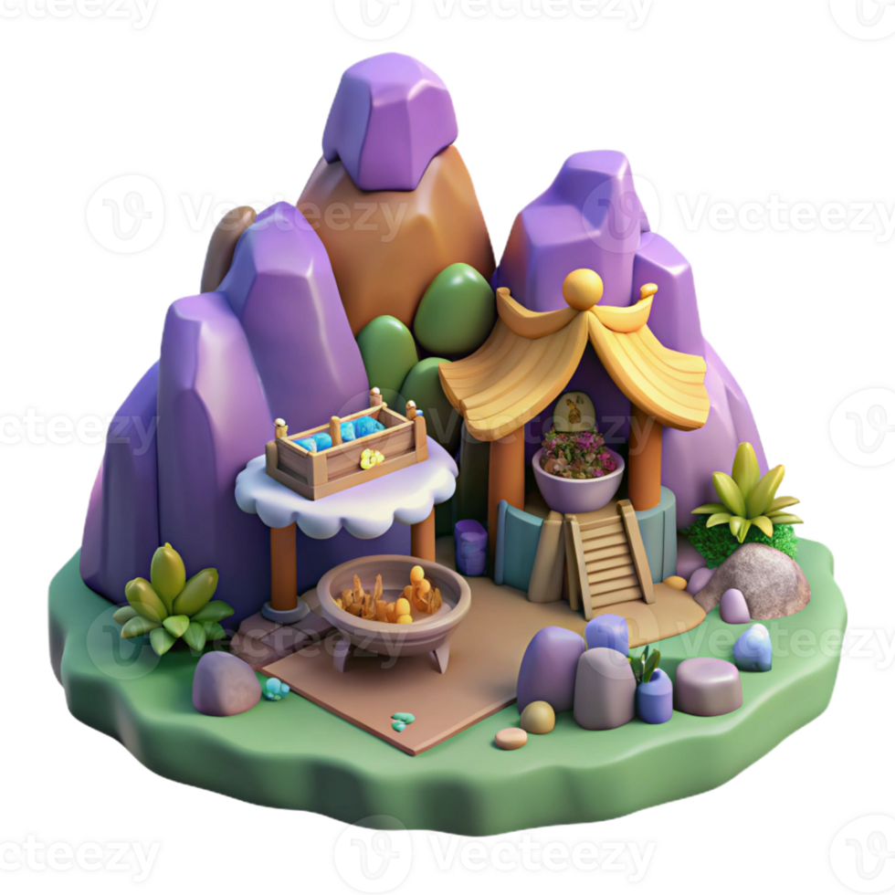 wonderful rustic 3D Cartoon Mountain Shrine Illustration high resolution png