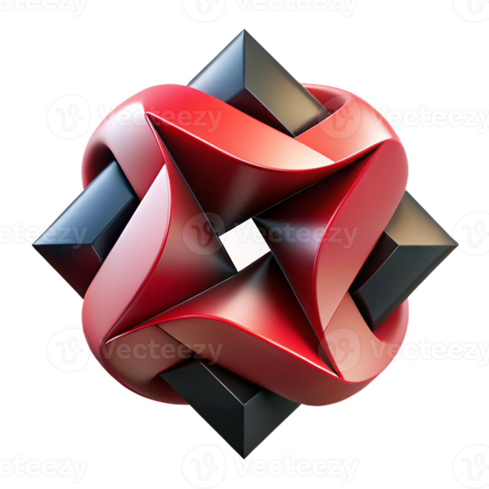 impressive modern Red and Black 3D Abstract Knot Illustration high resolution png