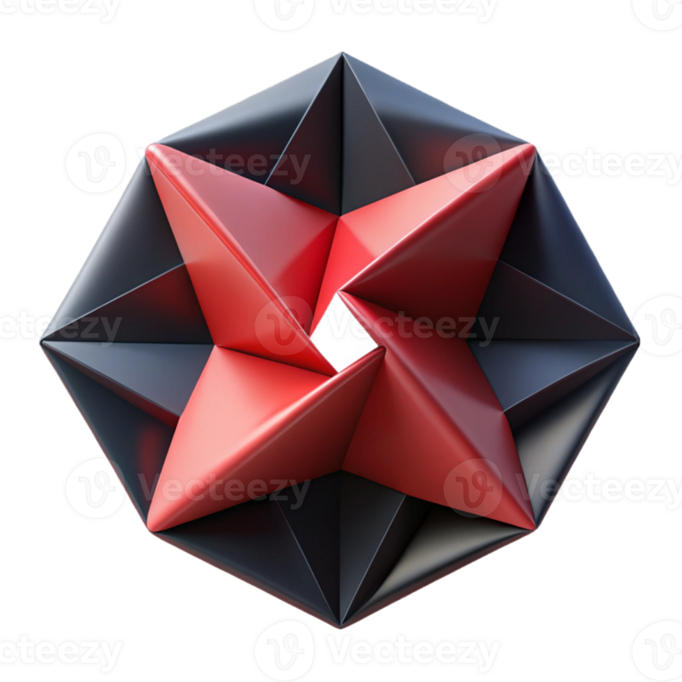 stunning artistic Abstract 3D Red and Black Geometric Star high quality png