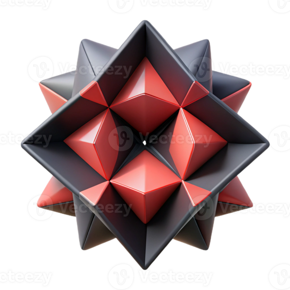 impressive minimalist Abstract 3D Red and Black Geometric Star exclusive png