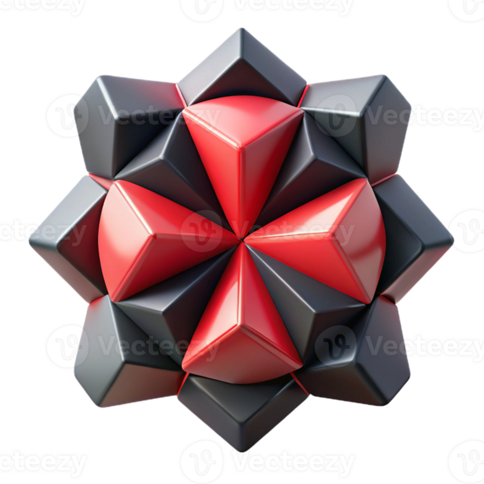 extraordinary artistic Abstract 3D Red and Black Geometric Star premium png