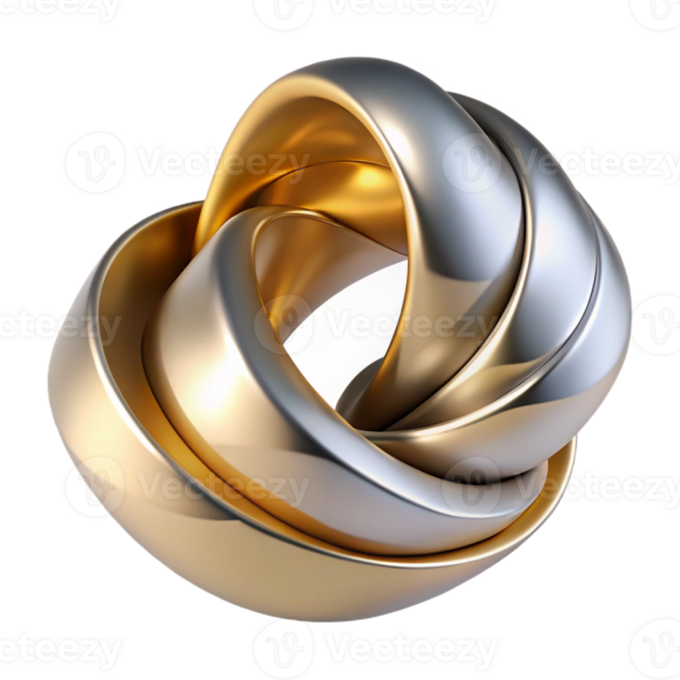 magnificent abstract Golden Intertwined Rings 3D Illustration original png