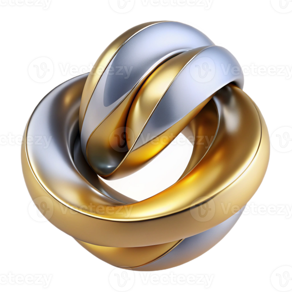 elegant minimalist Gold Silver Knot 3D Render original png