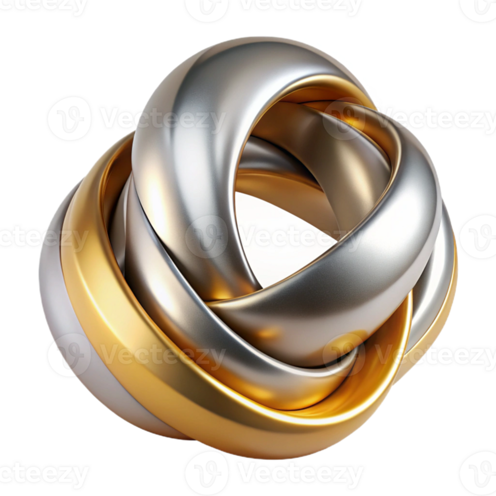 extraordinary abstract Interlocking Gold and Silver Rings 3D Illustration professional png