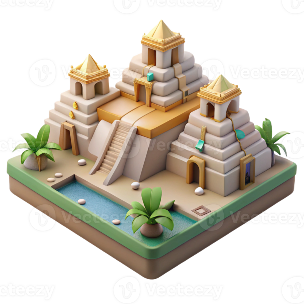 elegant vintage 3D Isometric Mayan Temple Illustration high resolution png