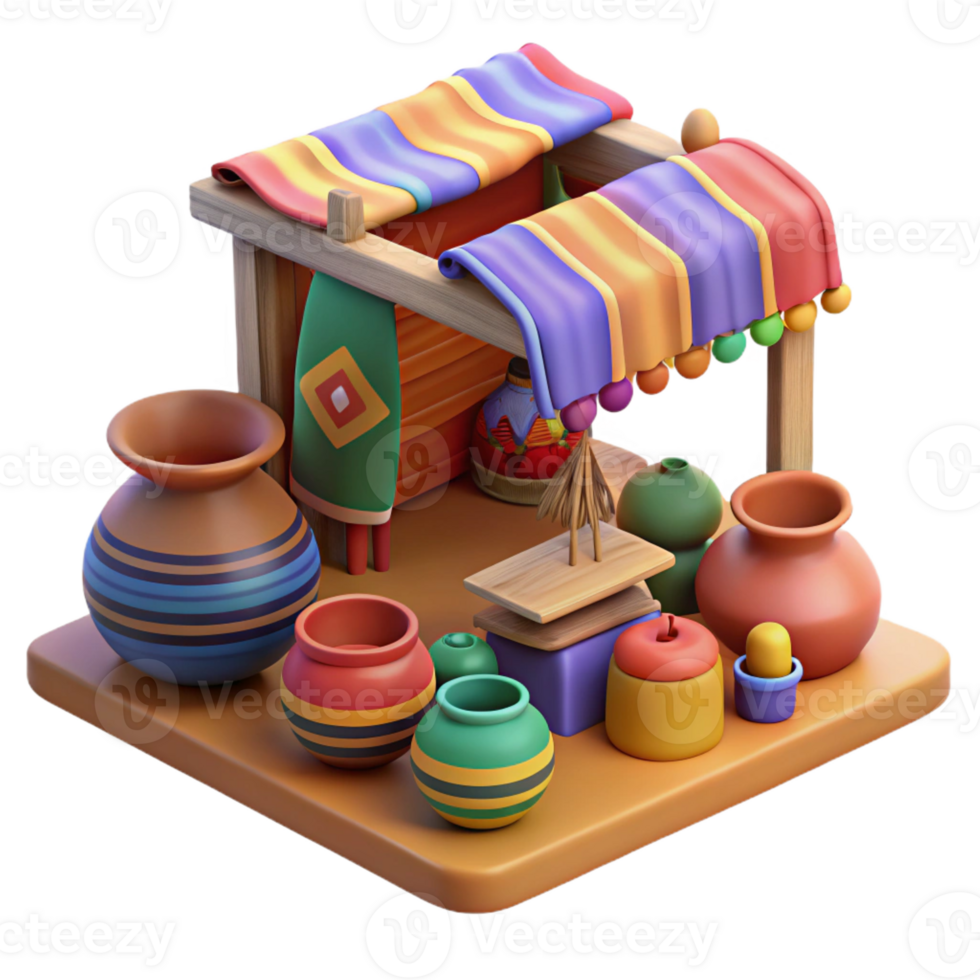 impressive minimalist 3D Render Colorful Market Stall Illustration detailed png