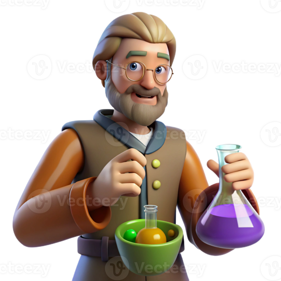 vibrant vintage 3D Cartoon Scientist with Potion high quality png