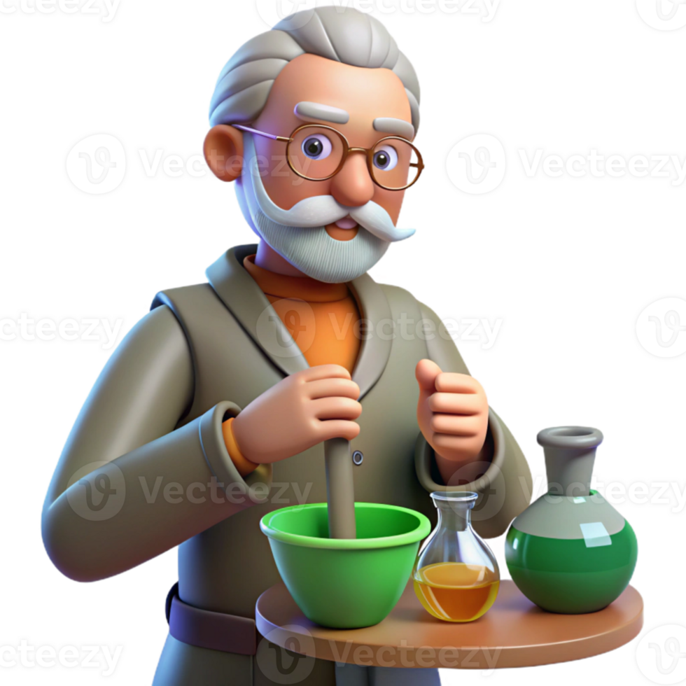 impressive modern 3D Cartoon Scientist Mixing Potion detailed png