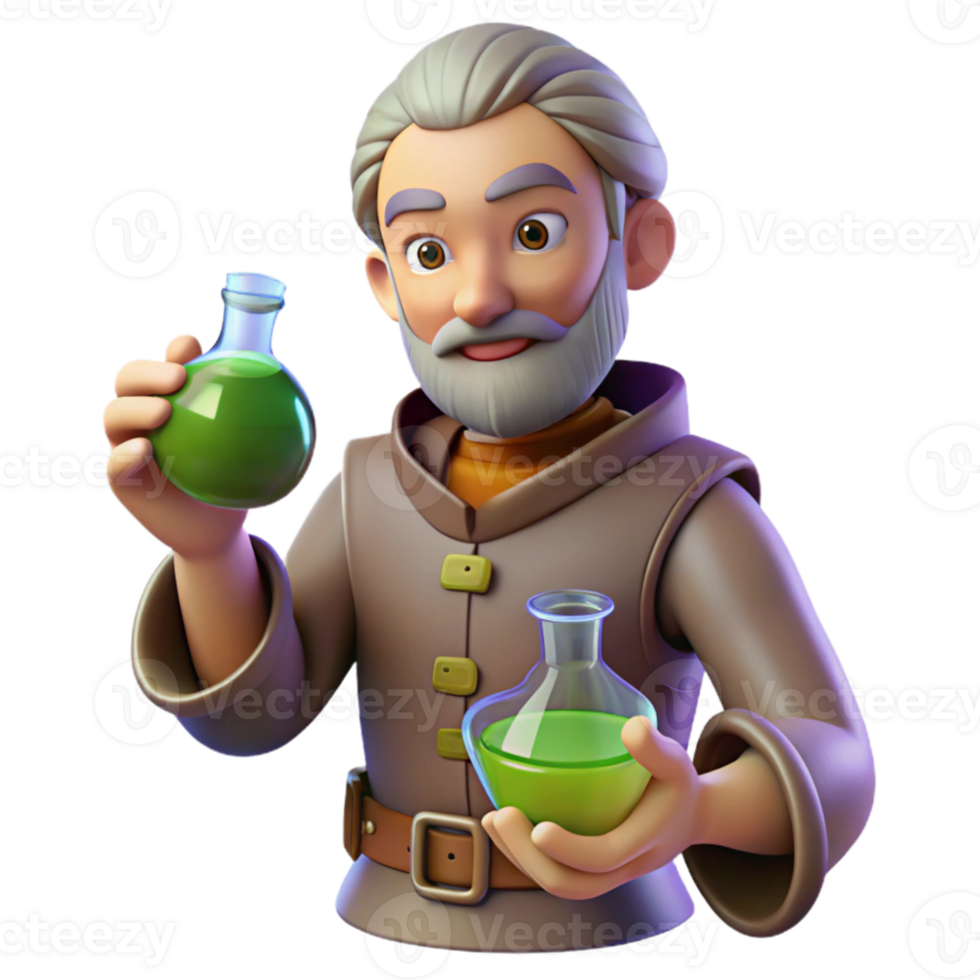 elegant abstract 3D Cartoon Alchemist with Potions exclusive png