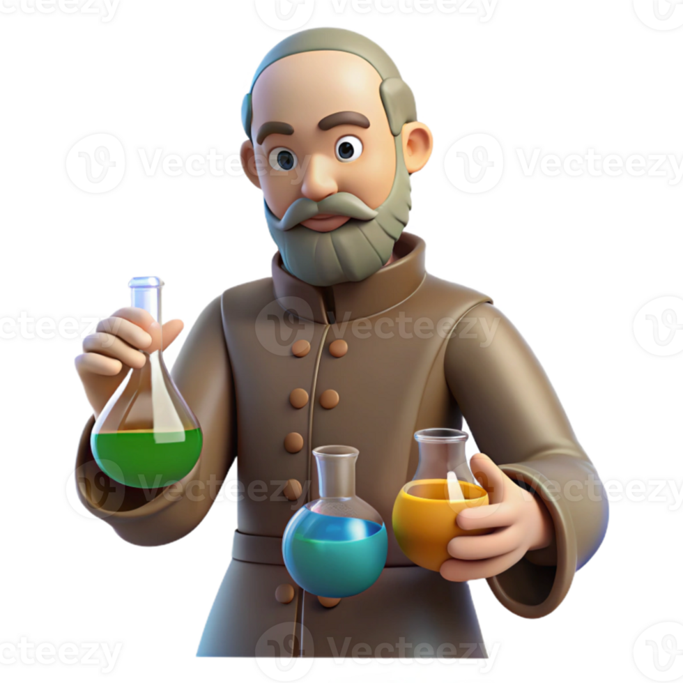 elegant classic 3D Cartoon Scientist with Flasks original png