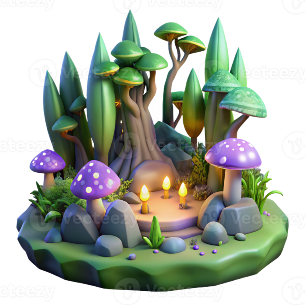wonderful rustic Enchanted 3D Forest Scene with Glowing Lights detailed png