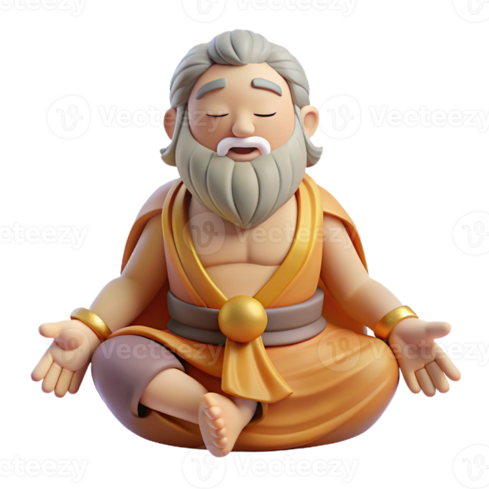 stunning classic 3D Render Monk in Meditation Pose detailed png