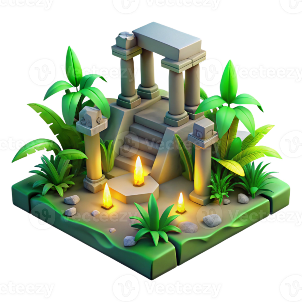 wonderful modern Jungle Ruins 3D Illustration professional png