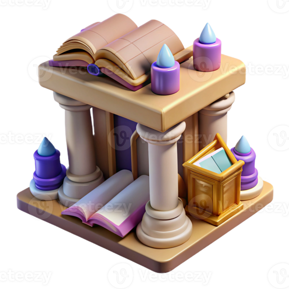 elegant abstract 3D Render Library Building Illustration high quality png