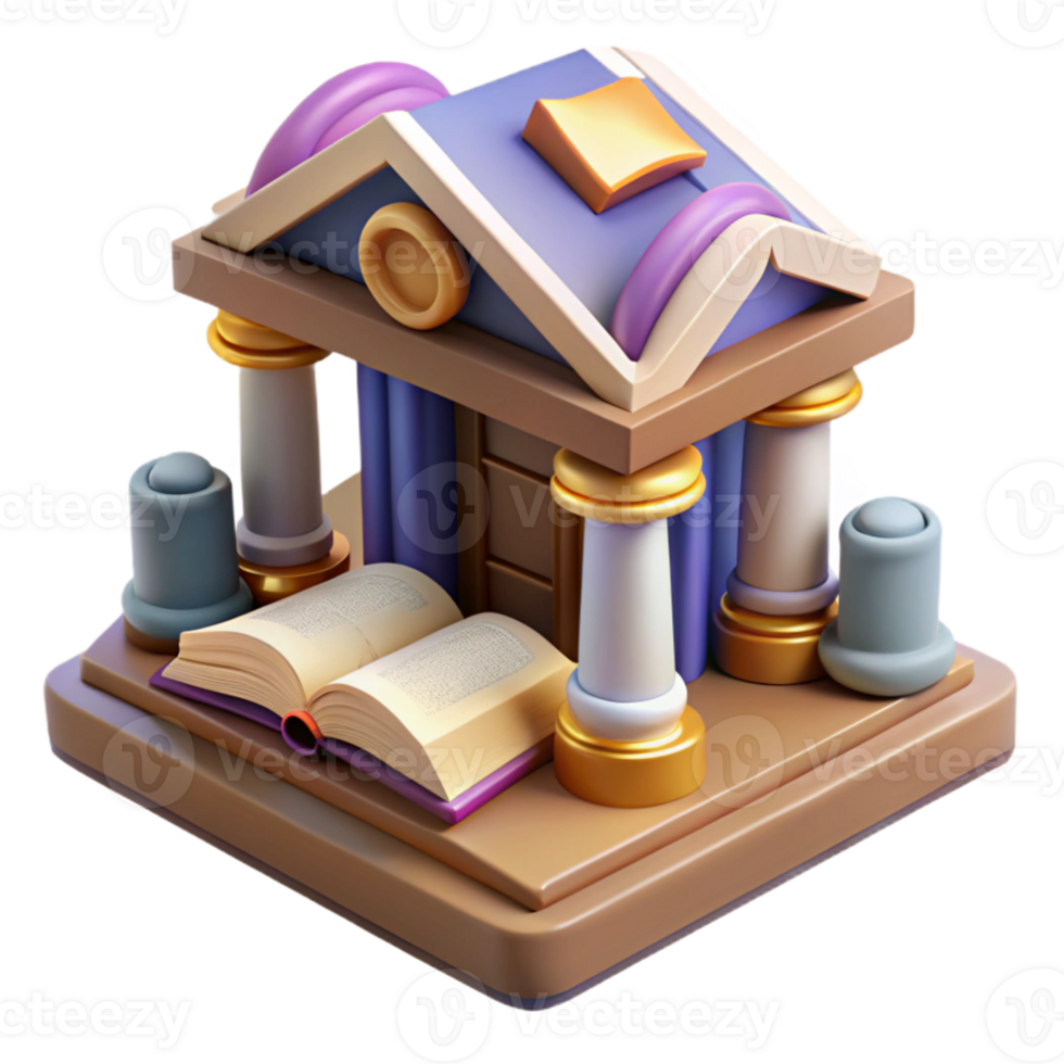beautiful traditional 3D Render Library Building Illustration high quality png