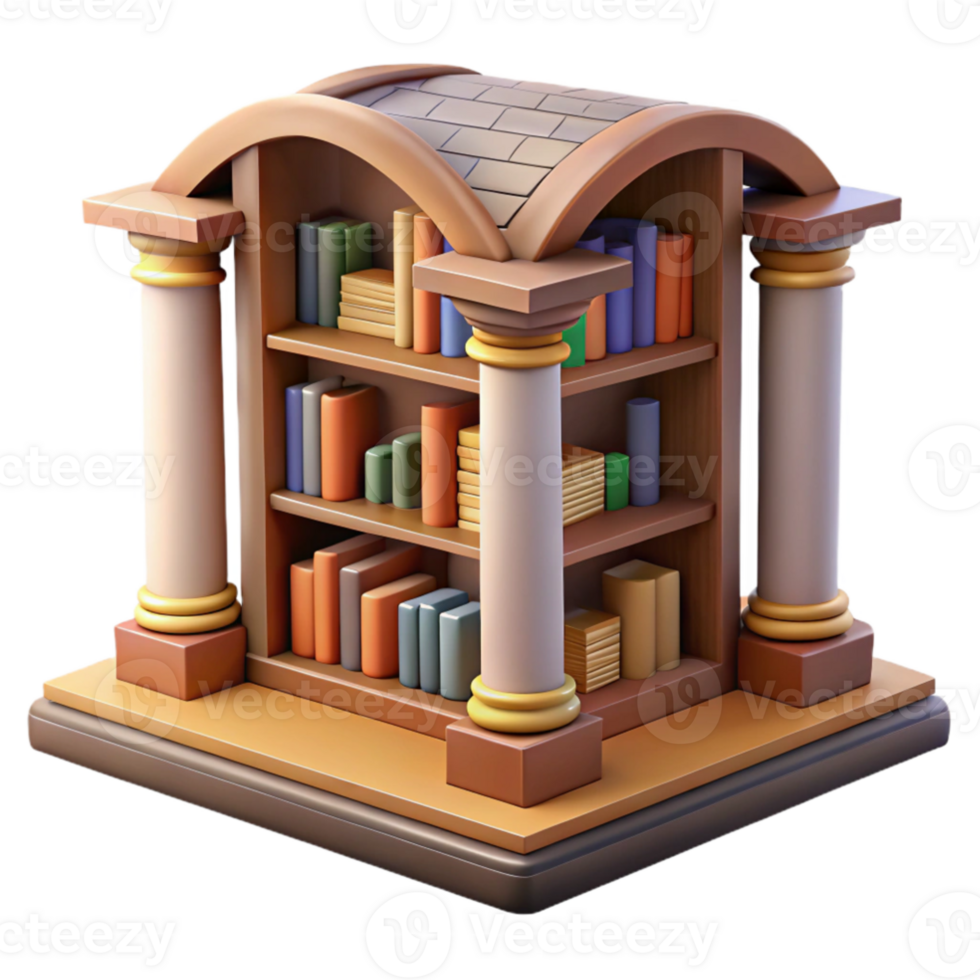 serene traditional 3D Render Bookcase with Columns original png