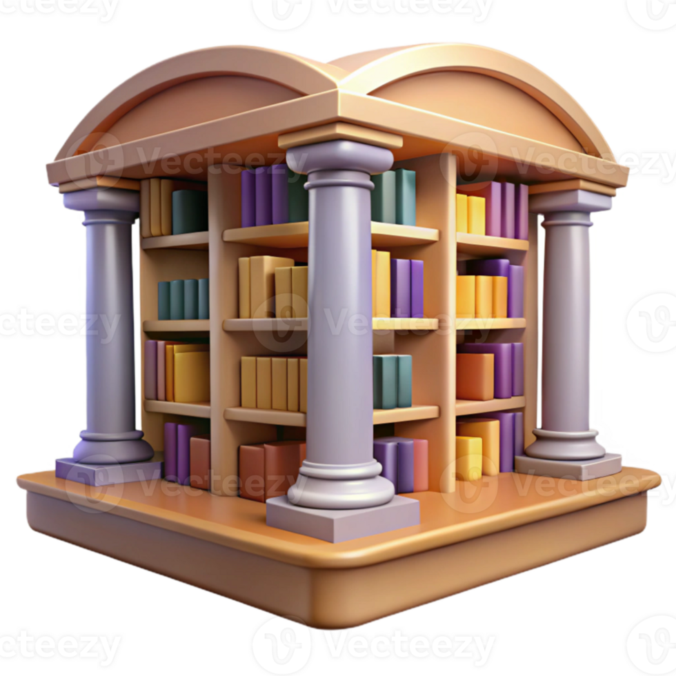 extraordinary vintage 3D Render Bookcase with Columns genuine png