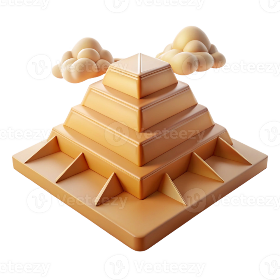 serene modern 3D Render of Step Pyramid with Clouds high quality png