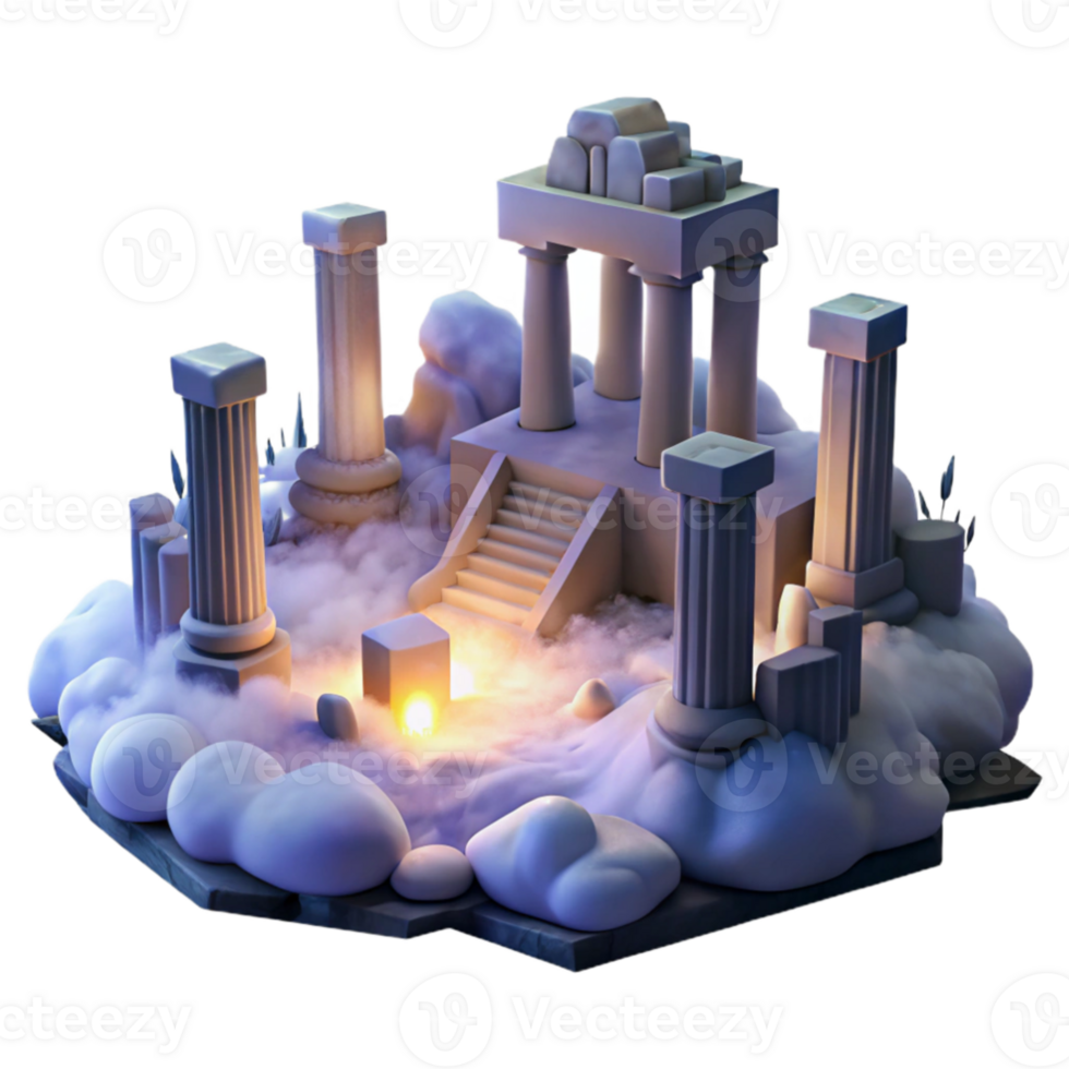serene vintage 3D Render Mystical Temple in Clouds authentic png