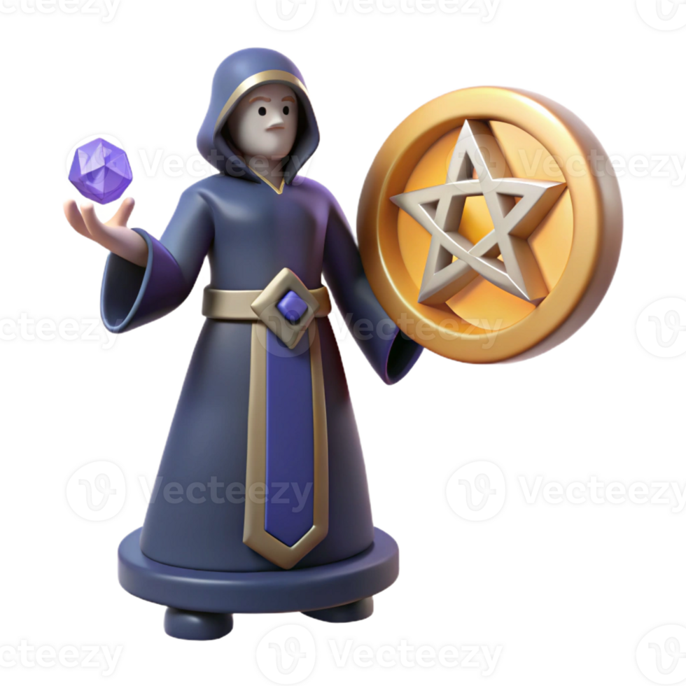 beautiful minimalist 3D Render Wizard with Pentagram detailed png