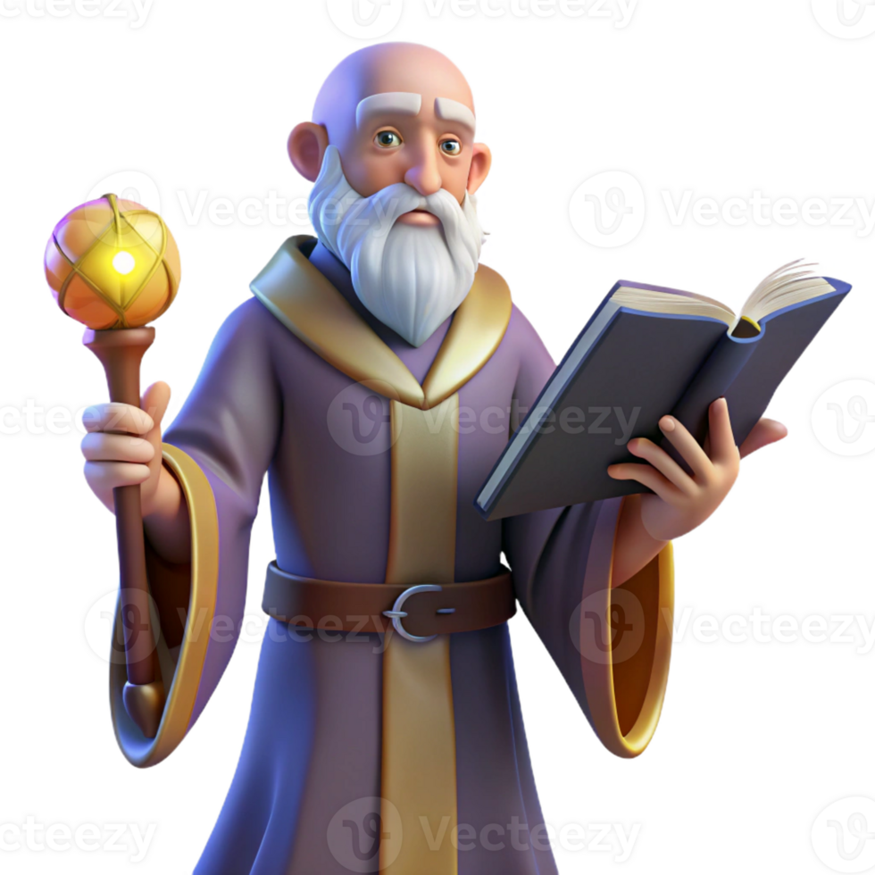 dramatic vintage Wise Wizard 3D Illustration original png