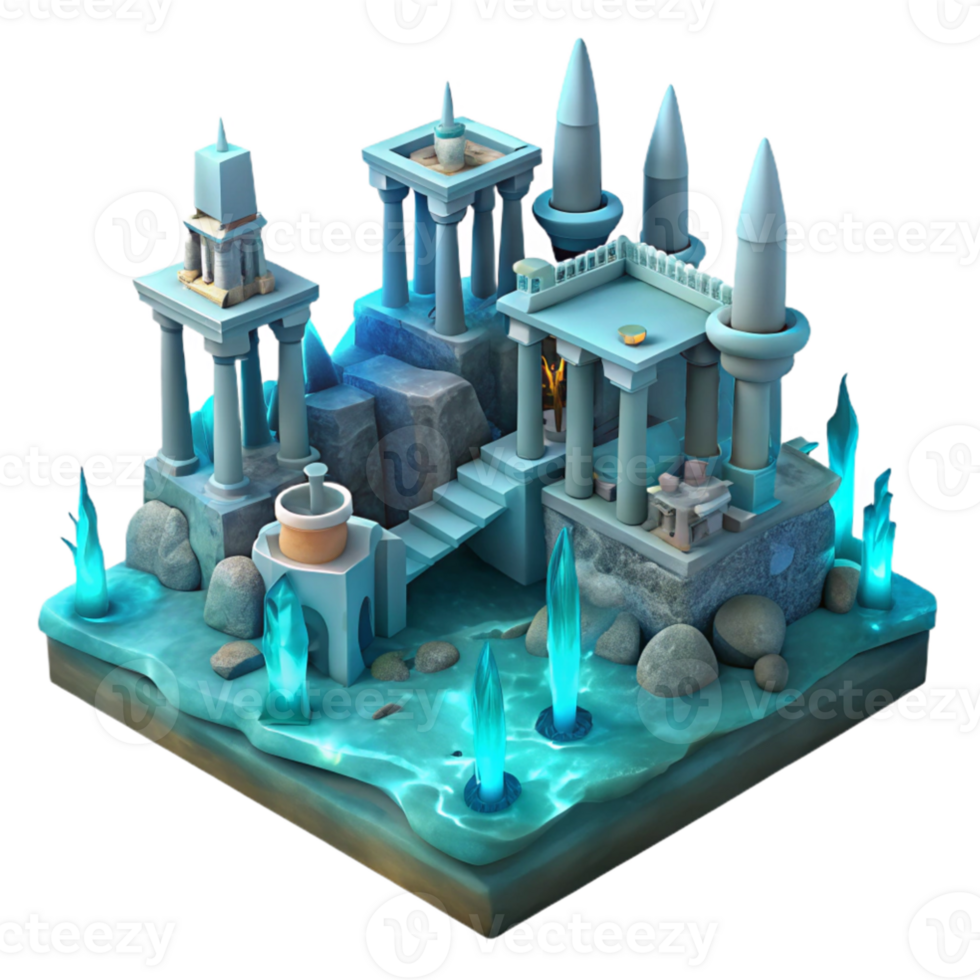 impressive minimalist Enchanted 3D Island Temple detailed png